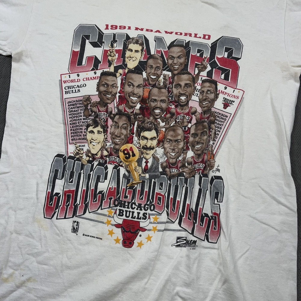 Vintage Chicago Bulls Shirt Mens Medium White NBA Basketball Champs Salem 90s - Picture 2 of 15